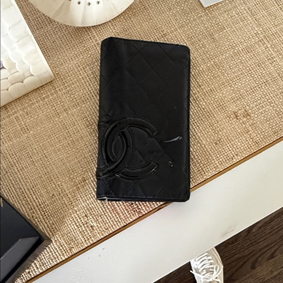 CHANEL Handbags - CHANEL Black Quilted Patent Leather Wallet CC Logo